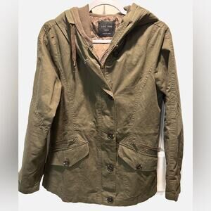 Love Tree Army Green lightweight button and zip up jacket with hood Medium
